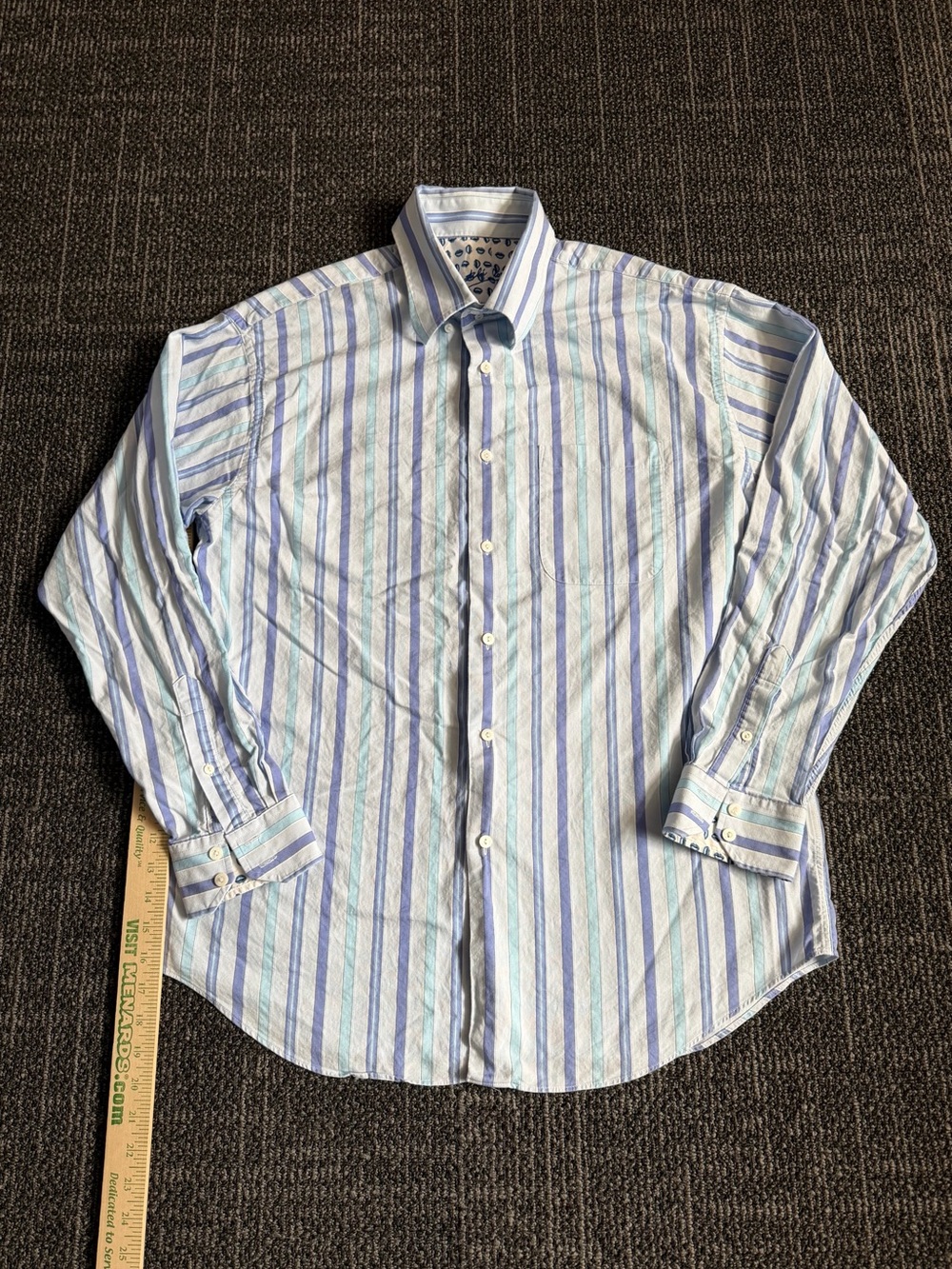 Bugatchi Uomo Mens XL Button Down Shirt Blue White Striped Flip Cuff Contrasting